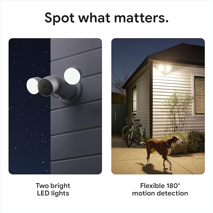 Google Nest Cam with Floodlight - Outdoor Camera - Floodlight Security Camera, White, 1 Count (Pack of 1) GoogleLLC