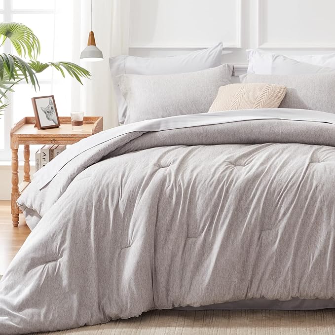 UNILIBRA 7 Pieces Bed in a Bag Full Size Comforter Sets, Grey Full Bed Set Soft for All Seasons - Cationic Dyeing Bedding Set with Comforter, Flat Sheet, Fitted Sheet, Pillowcases & Shams - LeafyLoom
