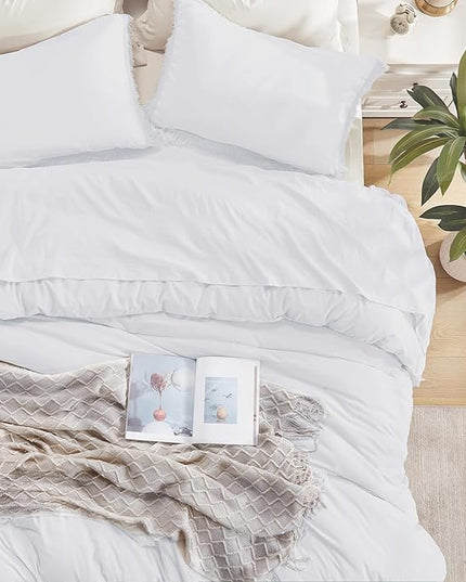 Andency White Comforter Set Full, 3 Pieces Boho Lightweight Bedding Comforters & Sets, All Season Soft Fluffy Tassel Bed Set (79x90In Comforter & 2 Pillowcases) - LeafyLoom