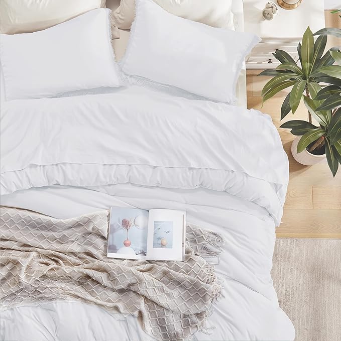 Andency White Comforter Set Full, 3 Pieces Boho Lightweight Bedding Comforters & Sets, All Season Soft Fluffy Tassel Bed Set (79x90In Comforter & 2 Pillowcases) - LeafyLoom
