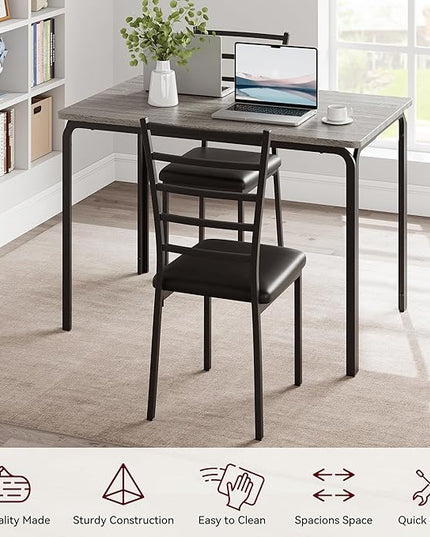 IDEALHOUSE Dining Table for 4, Small Table and Chairs Set of 4, Dinette Set for 4, Square Dinner Table Set, 3 Piece Kitchen & Dining Room Sets for Small Space (Grey, Dining Table with 4 Chairs) - LeafyLoom