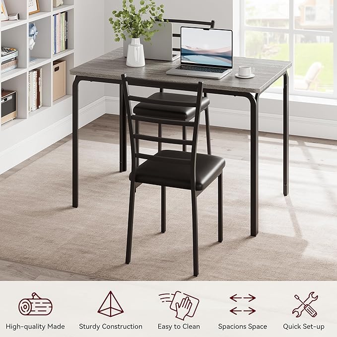 IDEALHOUSE Dining Table for 4, Small Table and Chairs Set of 4, Dinette Set for 4, Square Dinner Table Set, 3 Piece Kitchen & Dining Room Sets for Small Space (Grey, Dining Table with 4 Chairs) - LeafyLoom
