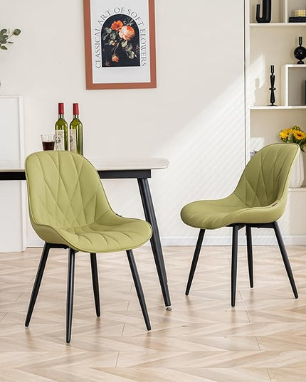 YOUNIKE Dining Chairs Set of 2, Grass Green Comfy Padded Kitchen Chairs, Armless Modern Faux Leather Upholstered Dining Room Chairs, Elegant Dinning Chairs Side Chairs, Loads up to 300LBS - LeafyLoom