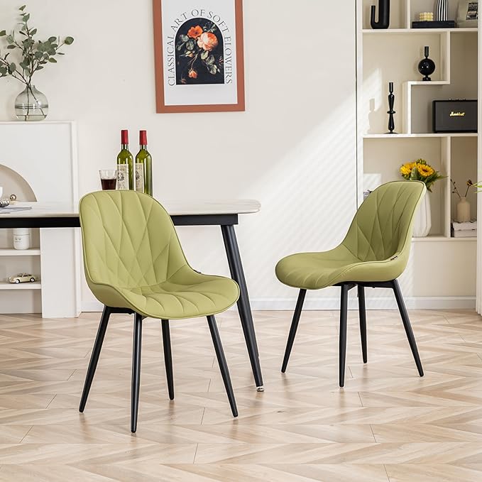 YOUNIKE Dining Chairs Set of 2, Grass Green Comfy Padded Kitchen Chairs, Armless Modern Faux Leather Upholstered Dining Room Chairs, Elegant Dinning Chairs Side Chairs, Loads up to 300LBS - LeafyLoom