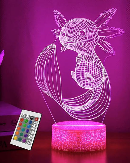 Axolotl Gifts, 3D Illusion Lamp, 3D Axolotl Night Light with Remote and Touch Control, Axolotl Decor for Kids Room, Girls Birthday Gamer Gaming Gifts - LeafyLoom