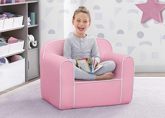 Delta Children Cozee Chair for Kids for Ages 18 Months and Up, Pink/White - LeafyLoom