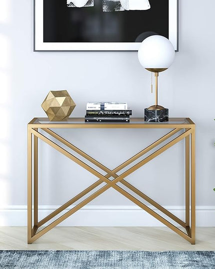 Henn&Hart 36" Tall Rectangular Bookcase in Gold, for Home Office, Living Room - LeafyLoom