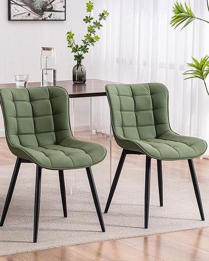 YOUTASTE Olive Green Dining Chairs Set of 2 PU Leather Upholstered Modern Armless Dining Room Chair with Back Metal Legs Kitchen Dinner Accent Guest Chairs for Vanity Reception Waiting Room - LeafyLoom
