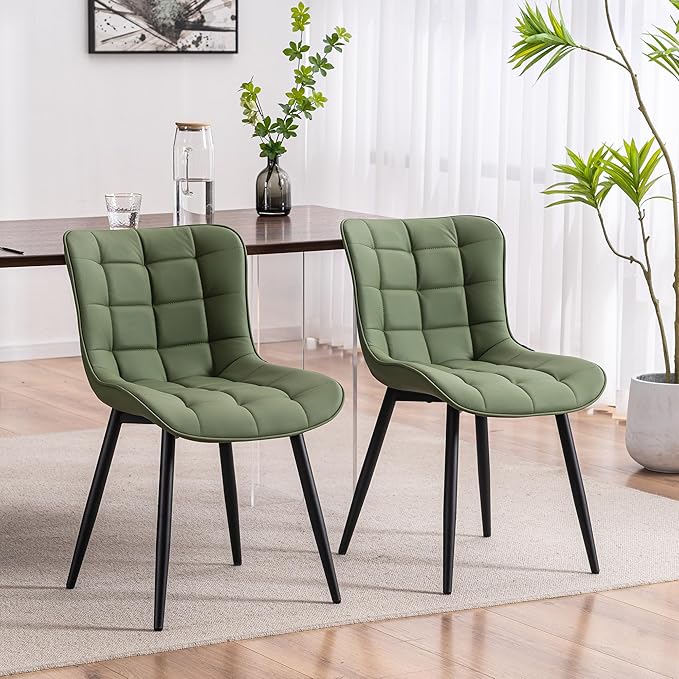 YOUTASTE Olive Green Dining Chairs Set of 2 PU Leather Upholstered Modern Armless Dining Room Chair with Back Metal Legs Kitchen Dinner Accent Guest Chairs for Vanity Reception Waiting Room - LeafyLoom