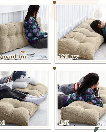 Headboard Wedge Pillow Triangular Bed Rest Reading Backrest Body Bolster Cushion Back Support Long Bolster Pillow for Bed Gifts with Removable Cover (Khaki Gray,Queen (59 x 20 x 8 Inch)) - LeafyLoom