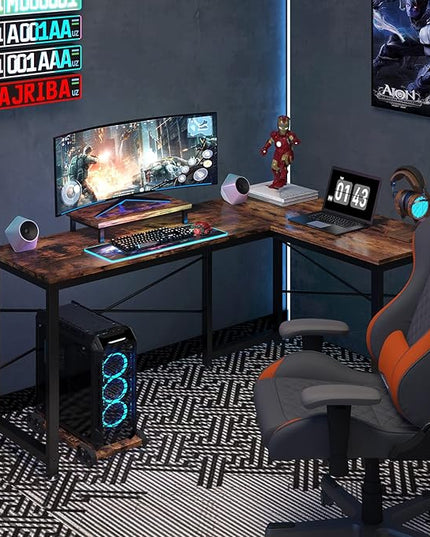 Computer Desk, L Shaped Desk with Large Desktop, Corner Desk with Monitor Stand PC Laptop Table Computer Workstation for Home Office (Rustic Brown) - LeafyLoom