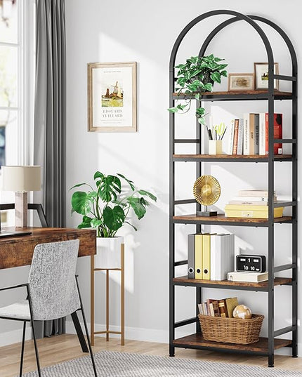 Tribesigns 5-Tier Open Bookshelf, 74.4" Wood Bookcase Storage Shelves with Metal Frame, Freestanding Display Rack Tall Shelving Unit for Office, Bedroom, Living Room, Easy Assembly(Brown, 1PC) - LeafyLoom