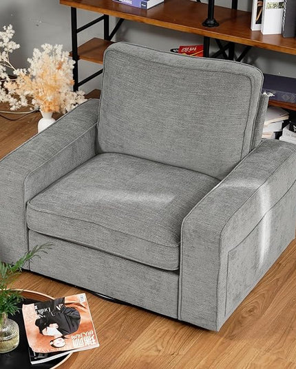 EASELAND Oversized Accent Chair, Reading Chair with Upholstered Chenille Fabric, Sofa Chair with Armrest, Single Sofa Chair for Living Room, Swivel Chair with Wooden Legs, Comfy Chair for Small Spaces - LeafyLoom