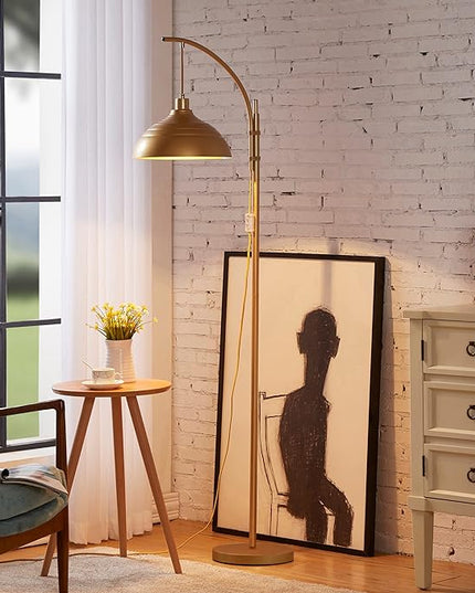 WOXXX Industrial Floor Lamp Modern Rustic Task Floor Lamp in Gold Finish, Standing Lamp Farmhouse Arc Floor Lamps for Living Room Bedrooms Office Vintage Arched Bright Brass Tall Reading Lamp - LeafyLoom