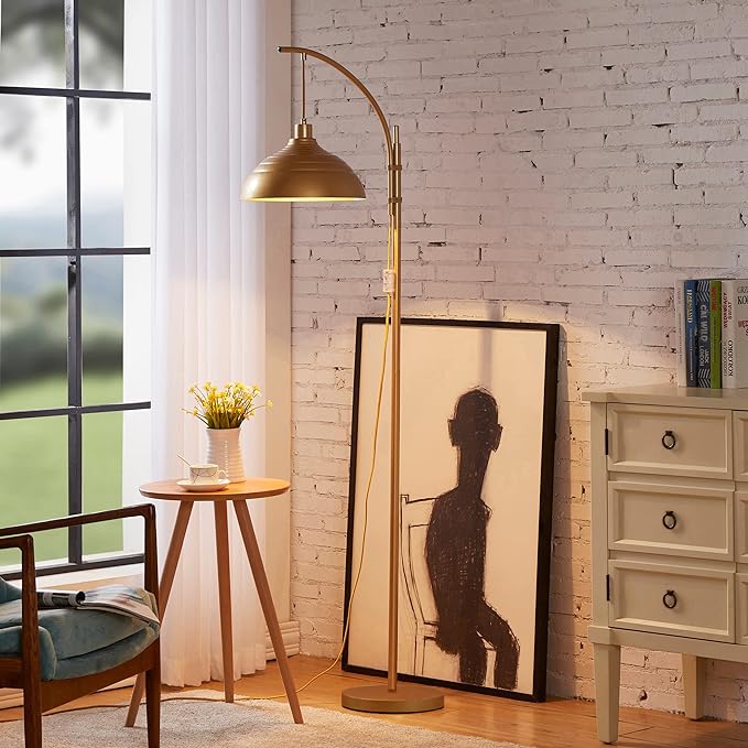 WOXXX Industrial Floor Lamp Modern Rustic Task Floor Lamp in Gold Finish, Standing Lamp Farmhouse Arc Floor Lamps for Living Room Bedrooms Office Vintage Arched Bright Brass Tall Reading Lamp - LeafyLoom
