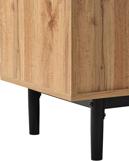 Modern Inch Stand with 3 Doors-Versatile Media Console Table, Large Storage Entertainment Center for Living Room, Bedroom Decor, Support 80" TV, Natural Wood - LeafyLoom