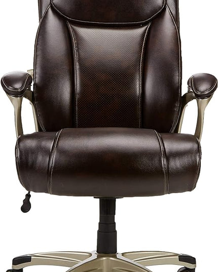 Amazon Basics Big & Tall Executive Computer Desk Chair With Lumbar Support, Adjustable Height and Tilt, 350 Lb Capacity, Brown With Pewter Finish, 28.5" D x 30.25" W x 47.9" H - LeafyLoom