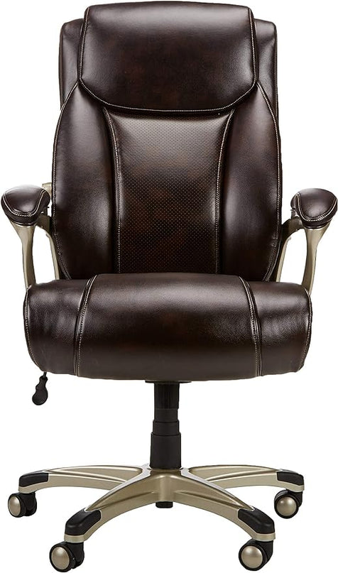 Amazon Basics Big & Tall Executive Computer Desk Chair With Lumbar Support, Adjustable Height and Tilt, 350 Lb Capacity, Brown With Pewter Finish, 28.5" D x 30.25" W x 47.9" H - LeafyLoom