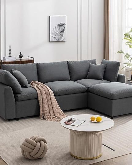 104.3" L-Shaped Convertible Sectional Sofa with Reversible Sleeper Chaise,Upholstery Corner Couch include Armrest&Down Filled Cushions w/zipper closure for Living Room, Apartment, Office - LeafyLoom