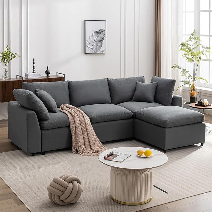104.3" L-Shaped Convertible Sectional Sofa with Reversible Sleeper Chaise,Upholstery Corner Couch include Armrest&Down Filled Cushions w/zipper closure for Living Room, Apartment, Office - LeafyLoom