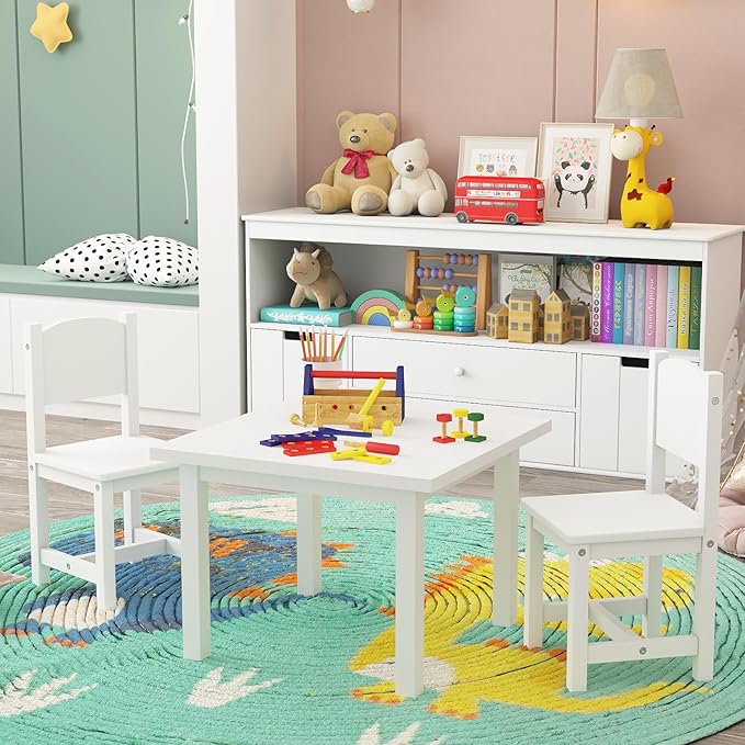 Timy Toddler Wooden Chair Pair, Kids Furniture for Eating, Reading, Playing 2 Pack (White) - LeafyLoom