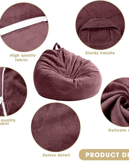 2 Pcs Bean Bag Cover Stuffed Animal Storage Bean Bag Chair Cover Soft Corduroy Stuffed Animal Bean Bag Storage for Kids Adults Indoor Bedroom Organizing Plush Toys (Pink Purple,200l) - LeafyLoom