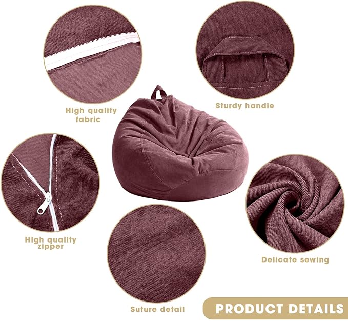 2 Pcs Bean Bag Cover Stuffed Animal Storage Bean Bag Chair Cover Soft Corduroy Stuffed Animal Bean Bag Storage for Kids Adults Indoor Bedroom Organizing Plush Toys (Pink Purple,200l) - LeafyLoom