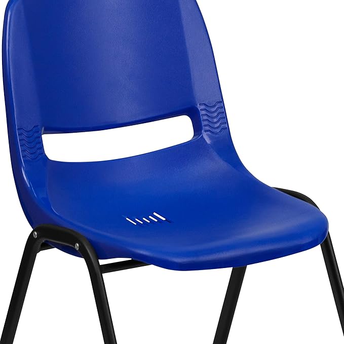 Flash Furniture HERCULES Series 661 lb. Capacity Navy Ergonomic Shell Stack Chair with Black Frame and 16'' Seat Height - LeafyLoom