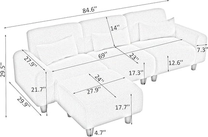 NicBex Sectional Couch Sofa with Lounge Chair Polyester Modern L Shaped Cloud Couch for Living Room Furniture Sets with Waist Pillows, Modular Sofa for Living Room, Bedroom, Apartment, 84.6" L, White - LeafyLoom