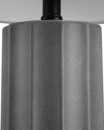 Globe Electric 61000061 20" Ribbed Ceramic Table Lamp, Dark Gray Concrete Finish, White Linen Shade, On/Off Rotary Switch on Socket, for Living Room, Bedroom, Office, Home Décor - LeafyLoom