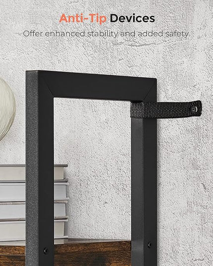 VASAGLE 5-Tier Bookcase with 14 Shelves, Book Shelf with Metal Frame, Bookshelf for Living Room, Home Office, Industrial Style, 9.4 x 62.2 x 65.4 Inches, Rustic Brown and Black ULLS107B01 - LeafyLoom