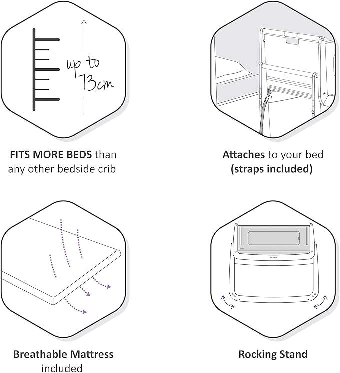 SnuzPod4, Bassinet Bedside Sleeper - Safe and Comfortable Baby Crib and Bed, 3D Breathable Mattress, Fits Bed with Adjustable Max. Height of 28.5”, Machine Washable Mesh Liner (Natural) - LeafyLoom
