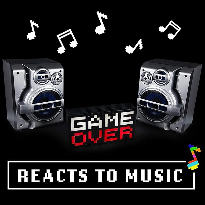 Game Over 8-Bit Pixel Light, Color Changing and Sound Reactive Mood Light, Retro Gaming Room Decor and Gift for Gamer - LeafyLoom