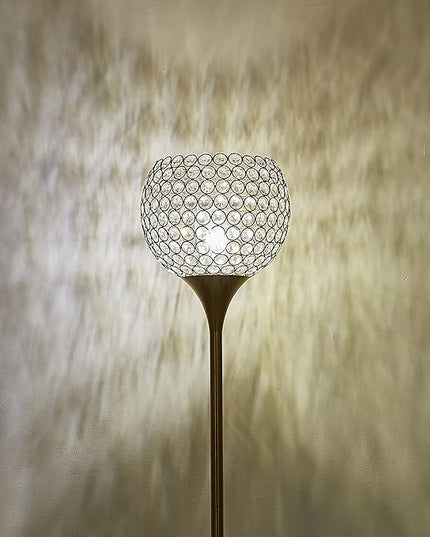 Spherical Crystal Floor Lamp, Gold 8.7 in Shade Elegant Standing Light with Crystal lamp Shade, Modern 61 in Tall Pole Lighting for Living Room, Bedroom, Office, E26 Base, LED Bulb Included - LeafyLoom