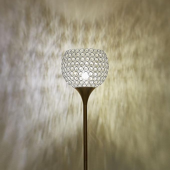 Spherical Crystal Floor Lamp, Gold 8.7 in Shade Elegant Standing Light with Crystal lamp Shade, Modern 61 in Tall Pole Lighting for Living Room, Bedroom, Office, E26 Base, LED Bulb Included - LeafyLoom