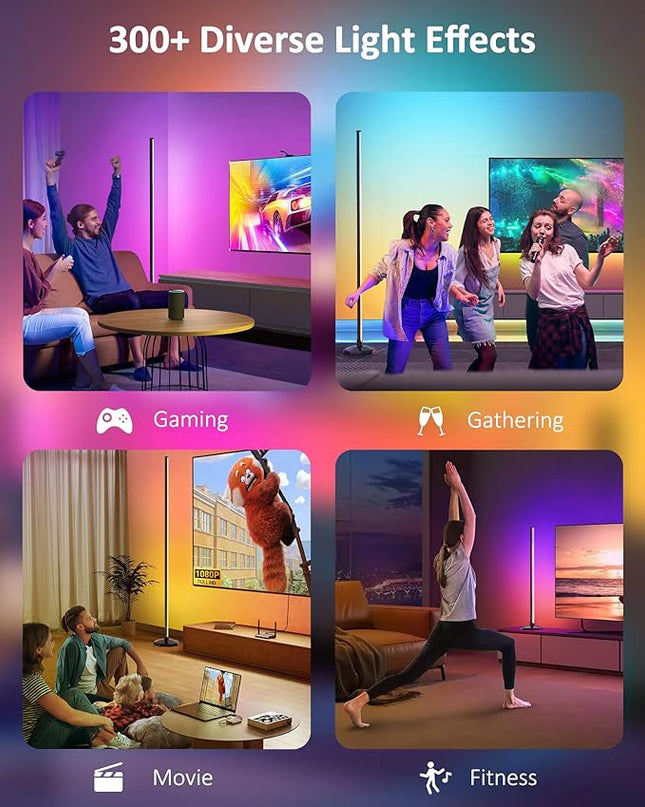 65" LED Corner Floor Lamp：Uocub 16 Million DIY Colors & 68+ Scene RGB Smart Modern Floor Lamp with Timing, Music Sync, App and Remote Control Standing Lamp for Living Room (Black) - LeafyLoom