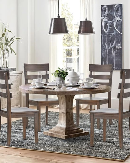 COLAMY Wooden Dining Chairs Set of 6, Ladder High Back Kitchen Side Chair, Farmhouse Armless Dining Room Chairs with Adjustable Foot Pegs, Light Brown - LeafyLoom