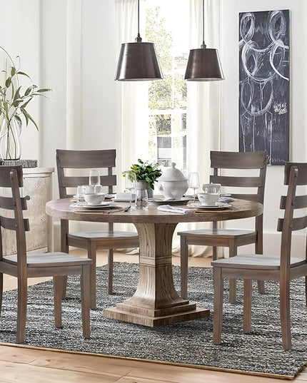 COLAMY Wooden Dining Chairs Set of 2, Ladder High Back Kitchen Side Chair, Armless Farmhouse Dining Room Chairs with Adjustable Foot Pegs, Light Brown - LeafyLoom