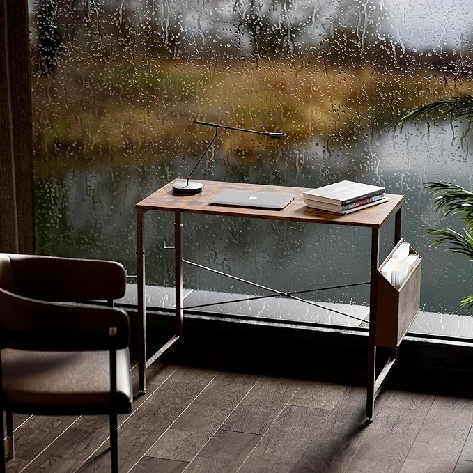 Pamray 32 Inch Computer Desk Small Spaces Desk with Storage Bag for Bedroom Writing and Home Office Work Small Study Desk Table Vintage - LeafyLoom