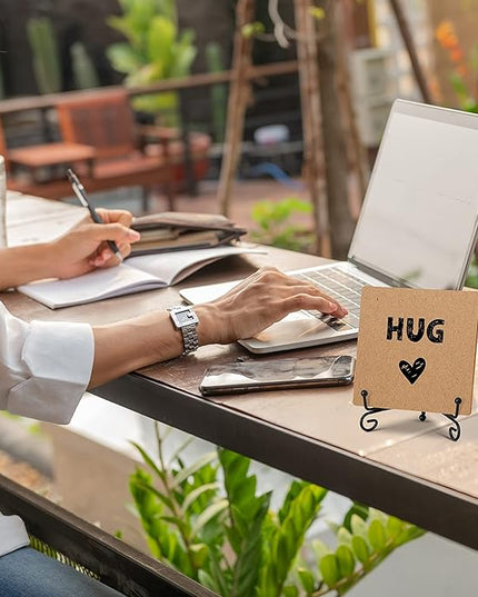 Hug - Home Office Desk Decor Wood Plaque with Stand, Love You Gifts, Thinking of You Gifts for Women Friends Girlfriend Boyfriend Mom Sisters - A03 - LeafyLoom