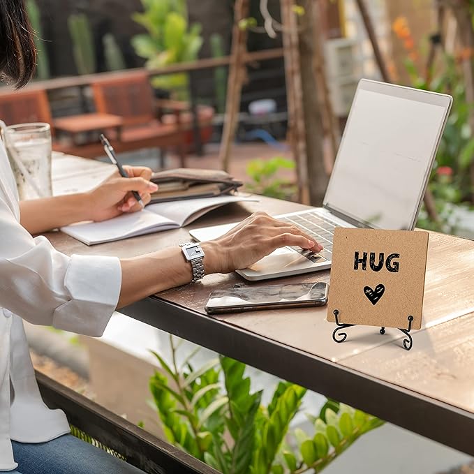 Hug - Home Office Desk Decor Wood Plaque with Stand, Love You Gifts, Thinking of You Gifts for Women Friends Girlfriend Boyfriend Mom Sisters - A03 - LeafyLoom
