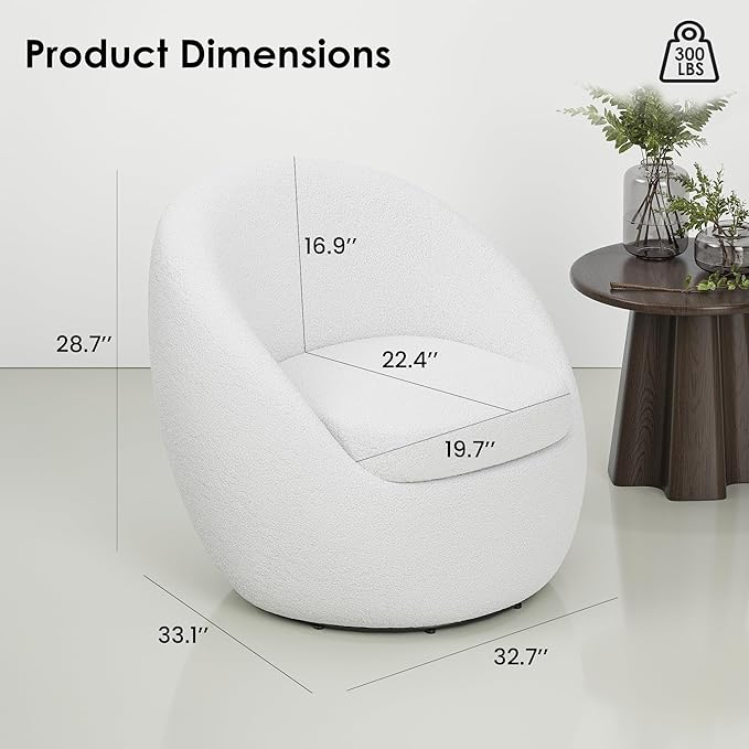 Farini Swivel Accent Chair,Swivel Barrel Chair, Comfy Round Oversized Accent Chair for Living Room Bedroom(Beige) - LeafyLoom