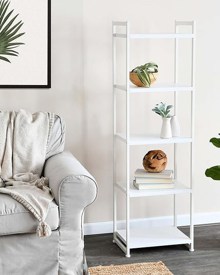 Household Essentials Jamestown Narrow 5 Shelf Open Storage Bookshelf Scandinavian White and White Metal - LeafyLoom