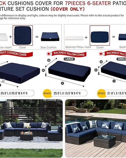 ClawsCover 14Pack Outdoor Patio Seat and Back Cushions Replacement Covers Fit for 7Pieces 6-Seater Wicker Rattan Sectional Couch Chair Furniture Set,Navy-Include Cover Only (Large) - LeafyLoom