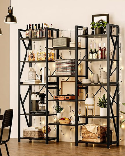 GAOMON Triple Wide 5 Tier Book Shelf, 70.8” Tall Bookcase with 14 Open Shelves, Large Industrial Bookshelves and Bookcases with Metal Frame for Home Office, Study Room, Living Room-Black - LeafyLoom