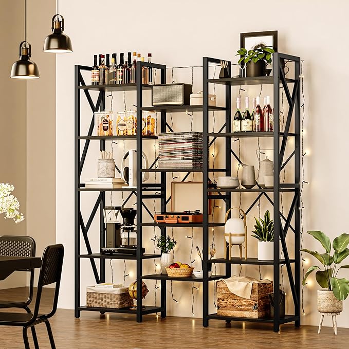 GAOMON Triple Wide 5 Tier Book Shelf, 70.8” Tall Bookcase with 14 Open Shelves, Large Industrial Bookshelves and Bookcases with Metal Frame for Home Office, Study Room, Living Room-Black - LeafyLoom