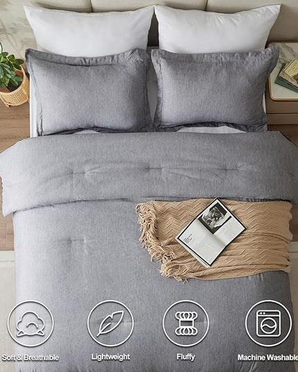 CozyLux Twin/Twin XL Comforter Set Dorm Bedding - 2 Pieces Grey Twin Extra Long Soft Luxury Cationic Dyeing Comforter for College, Gray Breathable Bed Sets with 1 Comforter and 1 Pillow Sham - LeafyLoom