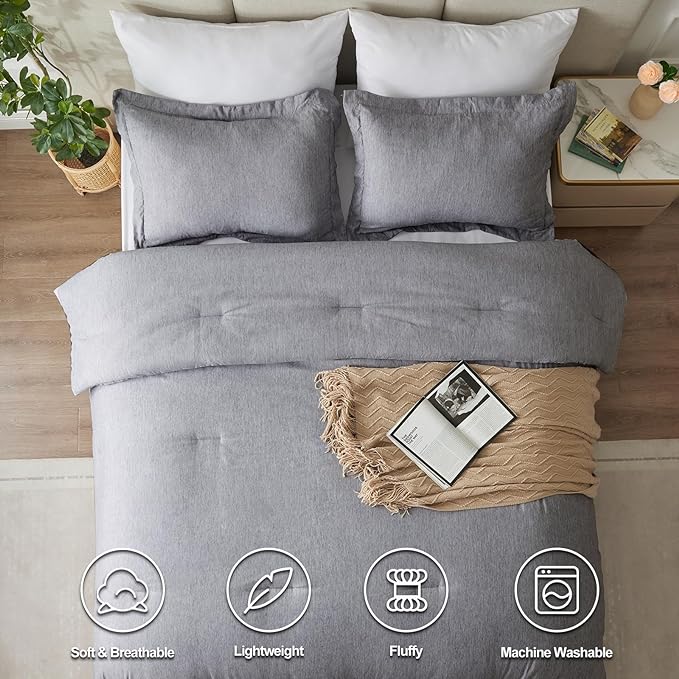 CozyLux Twin/Twin XL Comforter Set Dorm Bedding - 2 Pieces Grey Twin Extra Long Soft Luxury Cationic Dyeing Comforter for College, Gray Breathable Bed Sets with 1 Comforter and 1 Pillow Sham - LeafyLoom