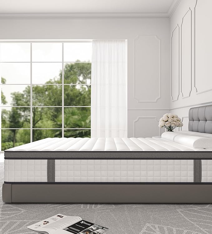 Queen Mattresses,12 Inch Queen Size Mattress in a Box,Memory Foam Hybrid White Mattress with Provide Support and Improve Sleep Mattresses,CertiPUR-US. - LeafyLoom