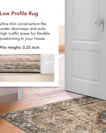 nuLOOM Devin Machine Washable Vintage Medallion Ultra Thin Area Rug, 5' x 8', Light Brown - LeafyLoom